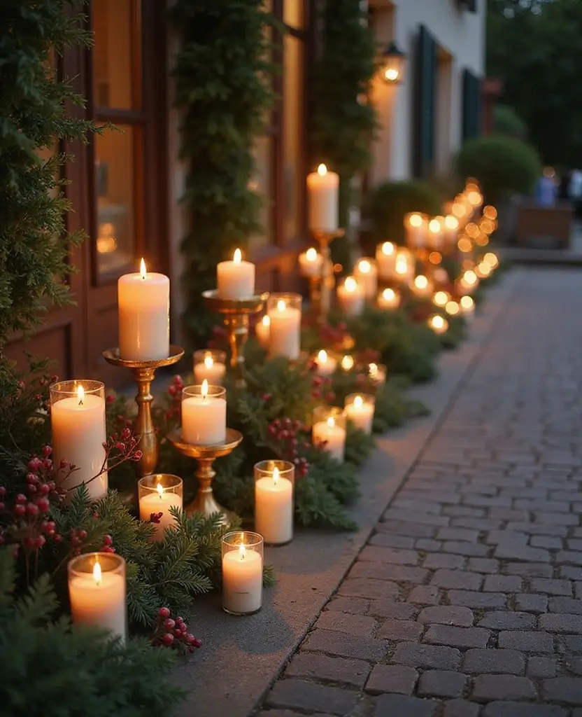 15 Stunning Outdoor Christmas Decorations That Light Up Your Pathway (You’ll Love #4!) - 9. Creative Candle Displays