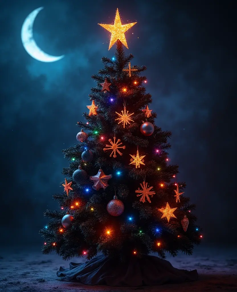 40+ Trendy dark Christmas Tree Designs That Will Wow Your Guests This Season! 65 40+ Trendy Black Christmas Tree Designs That Will Wow Your Guests This Season! - 10. Cosmic Glow