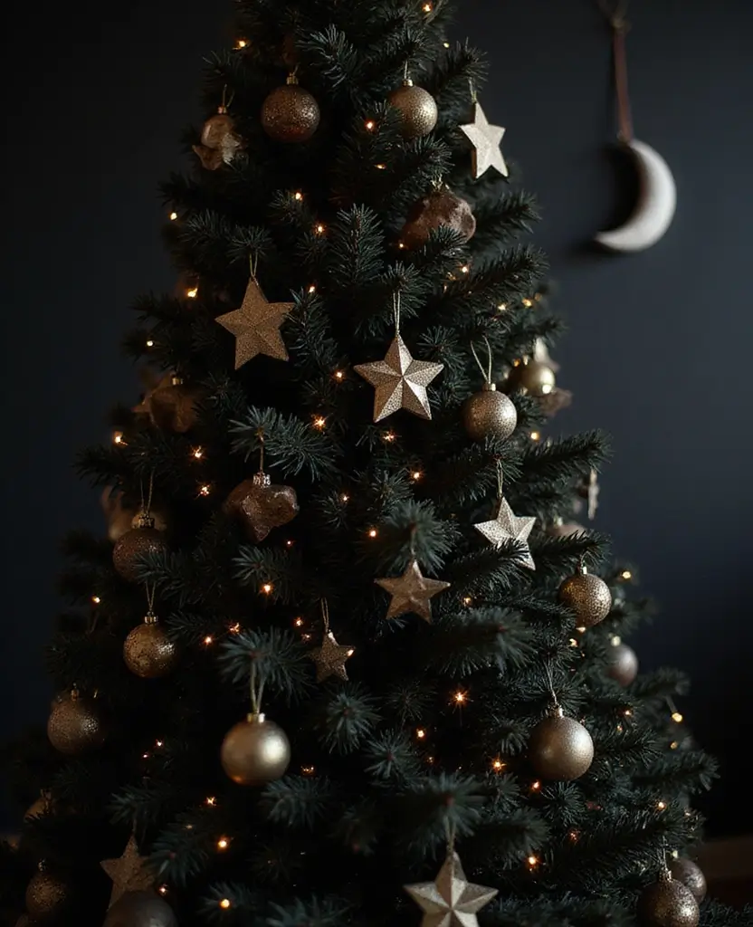 40+ Trendy dark Christmas Tree Designs That Will Wow Your Guests This Season! 135 40+ Trendy Black Christmas Tree Designs That Will Wow Your Guests This Season! - 20. Seek the Stars