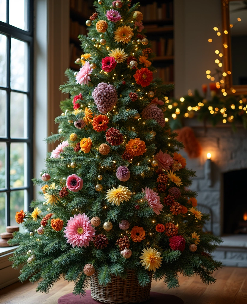 40+ Trendy dark Christmas Tree Designs That Will Wow Your Guests This Season! 156 40+ Trendy Black Christmas Tree Designs That Will Wow Your Guests This Season! - 23. Wildflower Magic