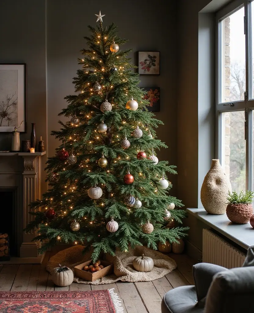 40+ Trendy dark Christmas Tree Designs That Will Wow Your Guests This Season! 163 40+ Trendy Black Christmas Tree Designs That Will Wow Your Guests This Season! - 24. Cozy Cottage