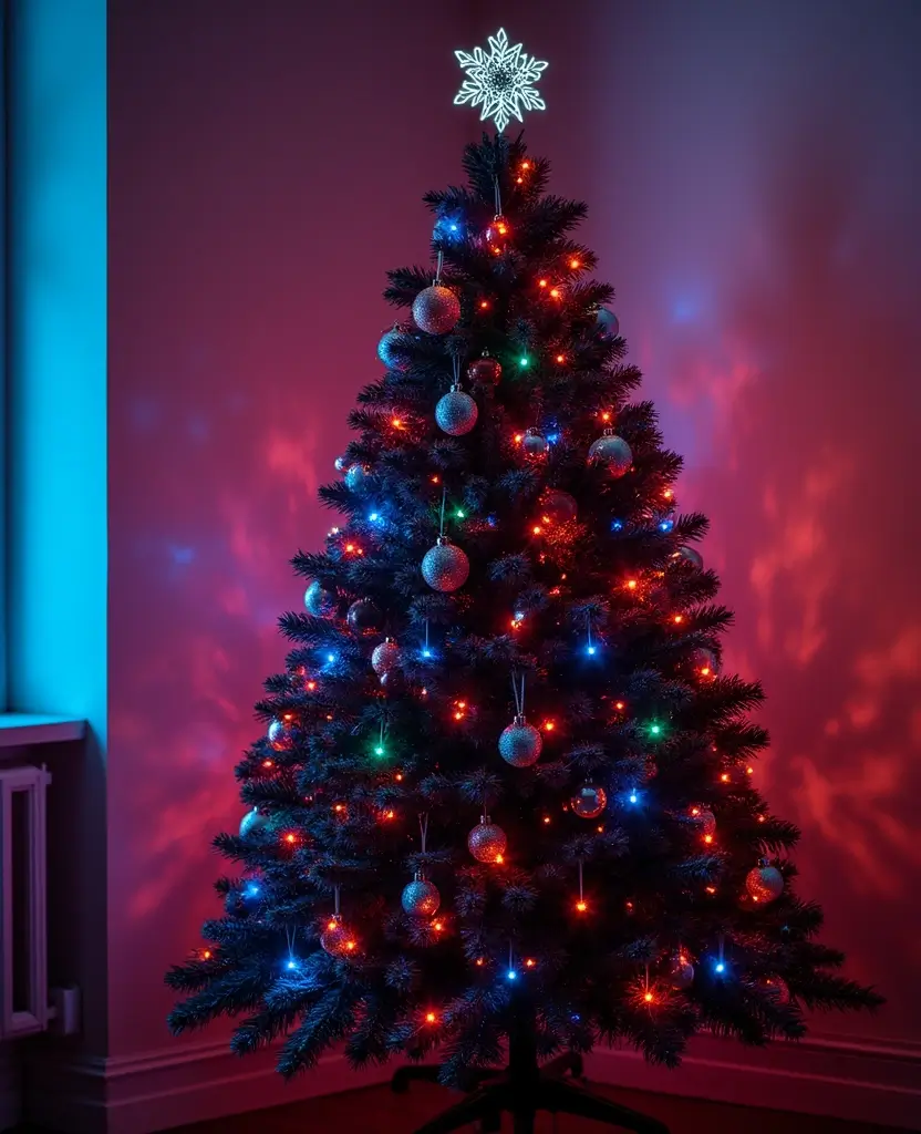 40+ Trendy dark Christmas Tree Designs That Will Wow Your Guests This Season! 184 40+ Trendy Black Christmas Tree Designs That Will Wow Your Guests This Season! - 27. Neon Nights
