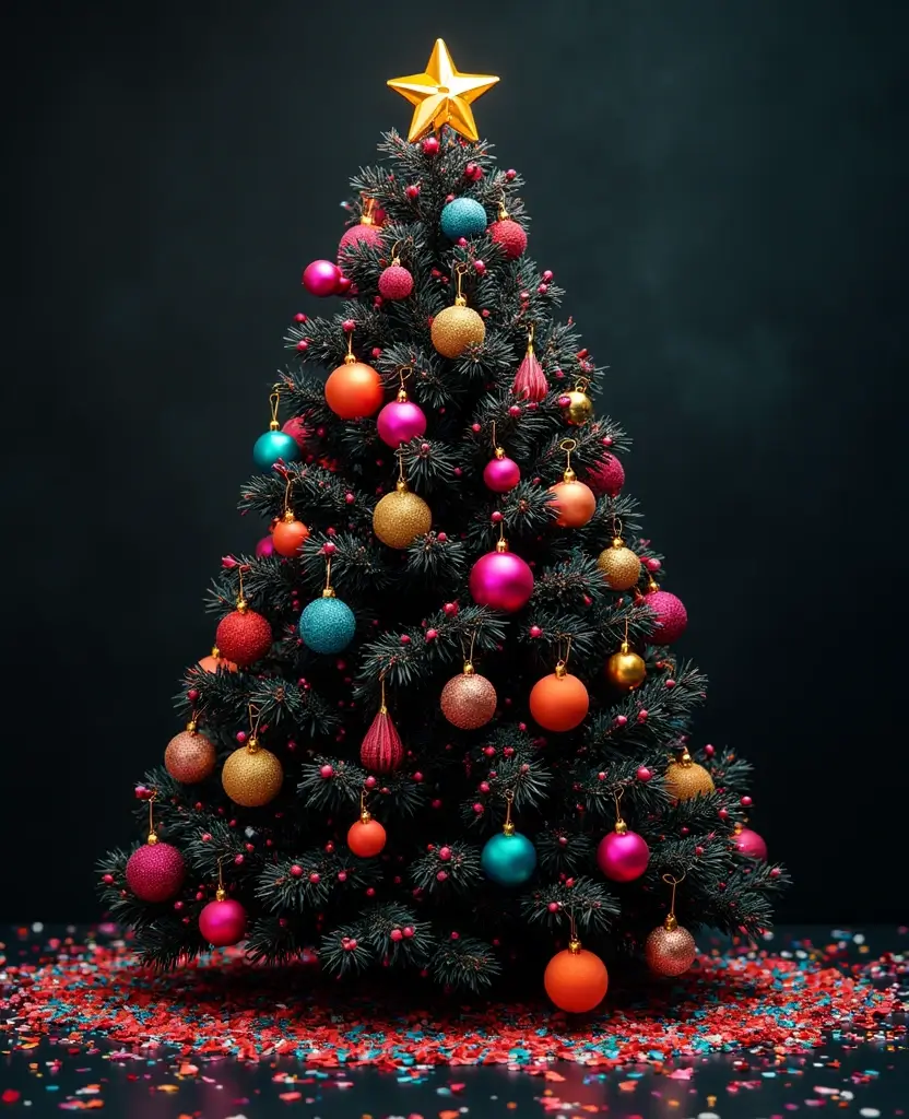40+ Trendy dark Christmas Tree Designs That Will Wow Your Guests This Season! 198 40+ Trendy Black Christmas Tree Designs That Will Wow Your Guests This Season! - 29. Colorful Confetti