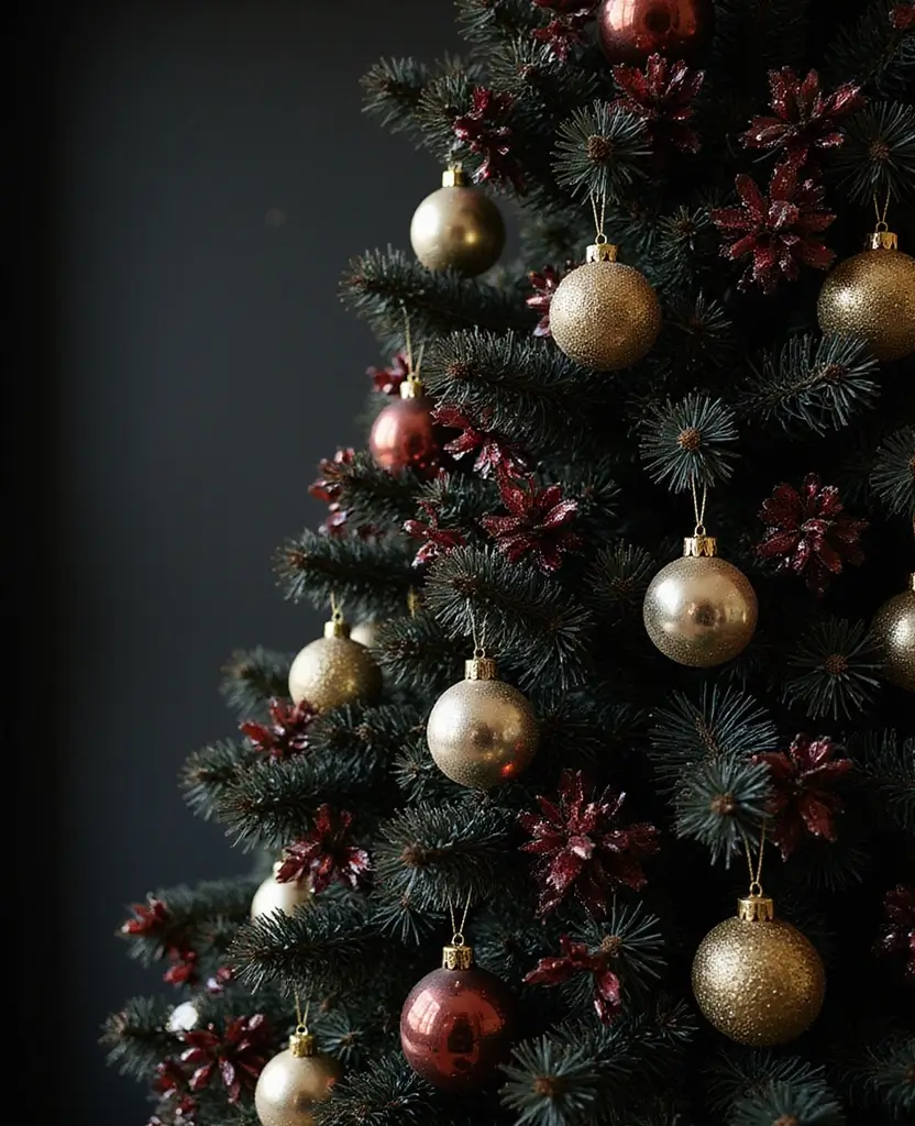 40+ Trendy dark Christmas Tree Designs That Will Wow Your Guests This Season! 247 40+ Trendy Black Christmas Tree Designs That Will Wow Your Guests This Season! - 36. Glamorous Jewel Tones