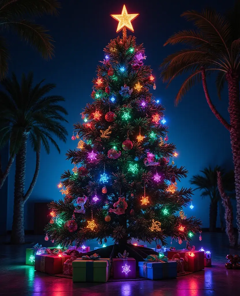 40+ Trendy dark Christmas Tree Designs That Will Wow Your Guests This Season! 275 40+ Trendy Black Christmas Tree Designs That Will Wow Your Guests This Season! - 40. Neon Jungle