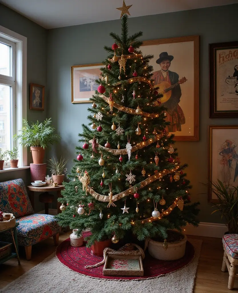 40+ Trendy dark Christmas Tree Designs That Will Wow Your Guests This Season! 58 40+ Trendy Black Christmas Tree Designs That Will Wow Your Guests This Season! - 9. Bohemian Bliss