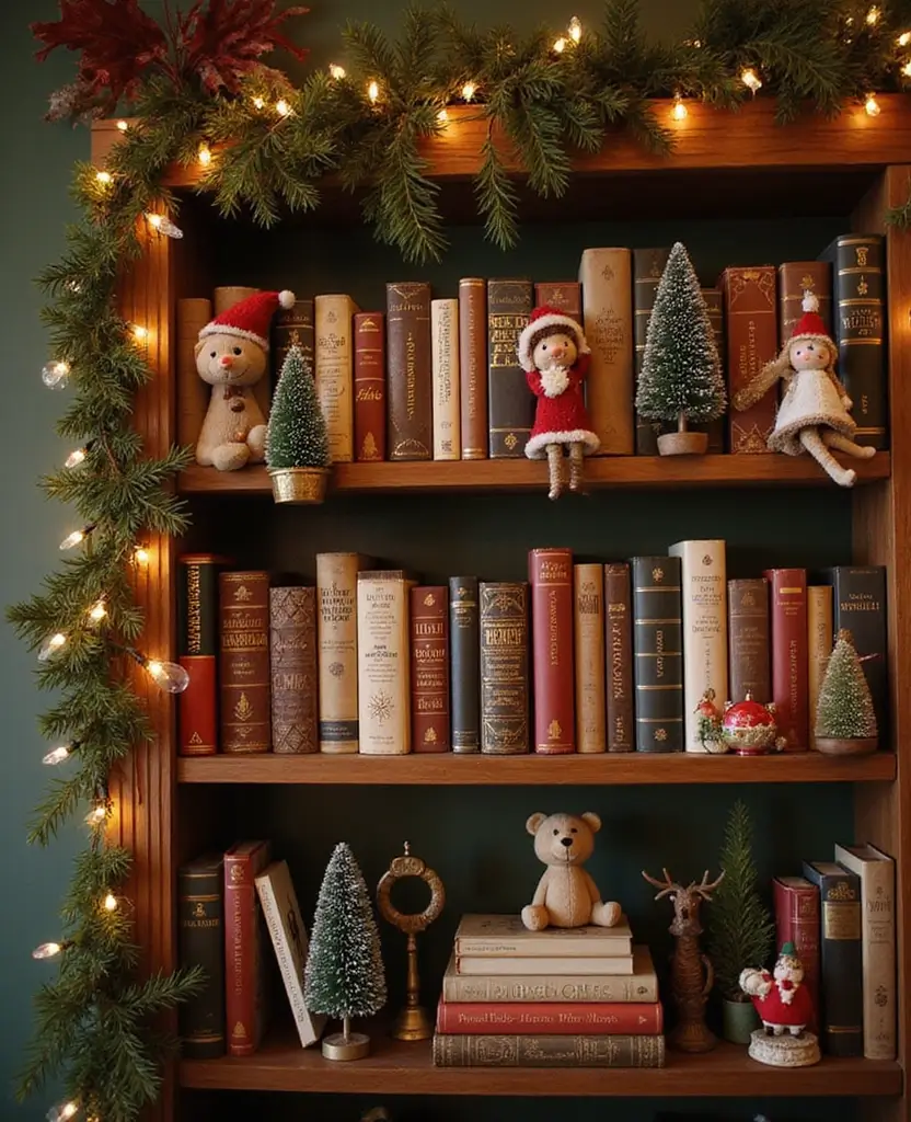 Transform Your Living Room: 15 Magical Christmas Decor Ideas You Can't Miss! 79 Transform Your Living Room: 15 Magical Christmas Decor Ideas You Can't Miss! - 12. Holiday Bookshelf Styling