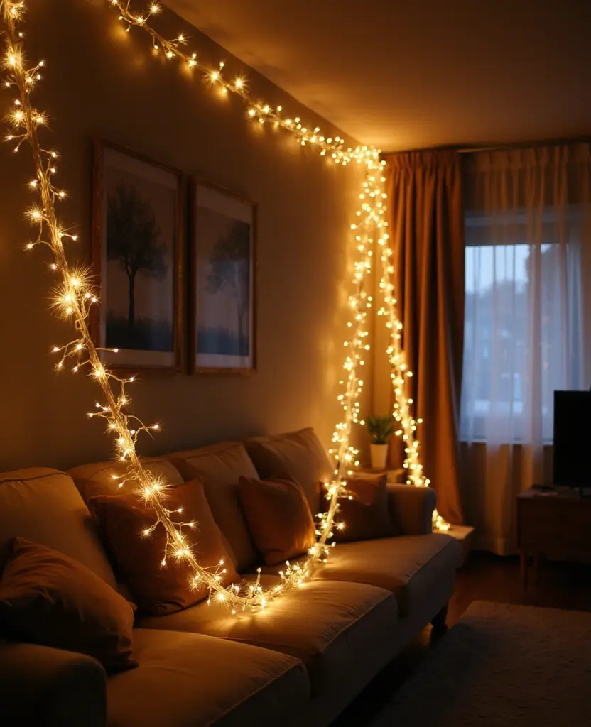 Transform Your Living Room: 15 Magical Christmas Decor Ideas You Can't Miss! 37 Transform Your Living Room: 15 Magical Christmas Decor Ideas You Can't Miss! - 6. Twinkling String Lights