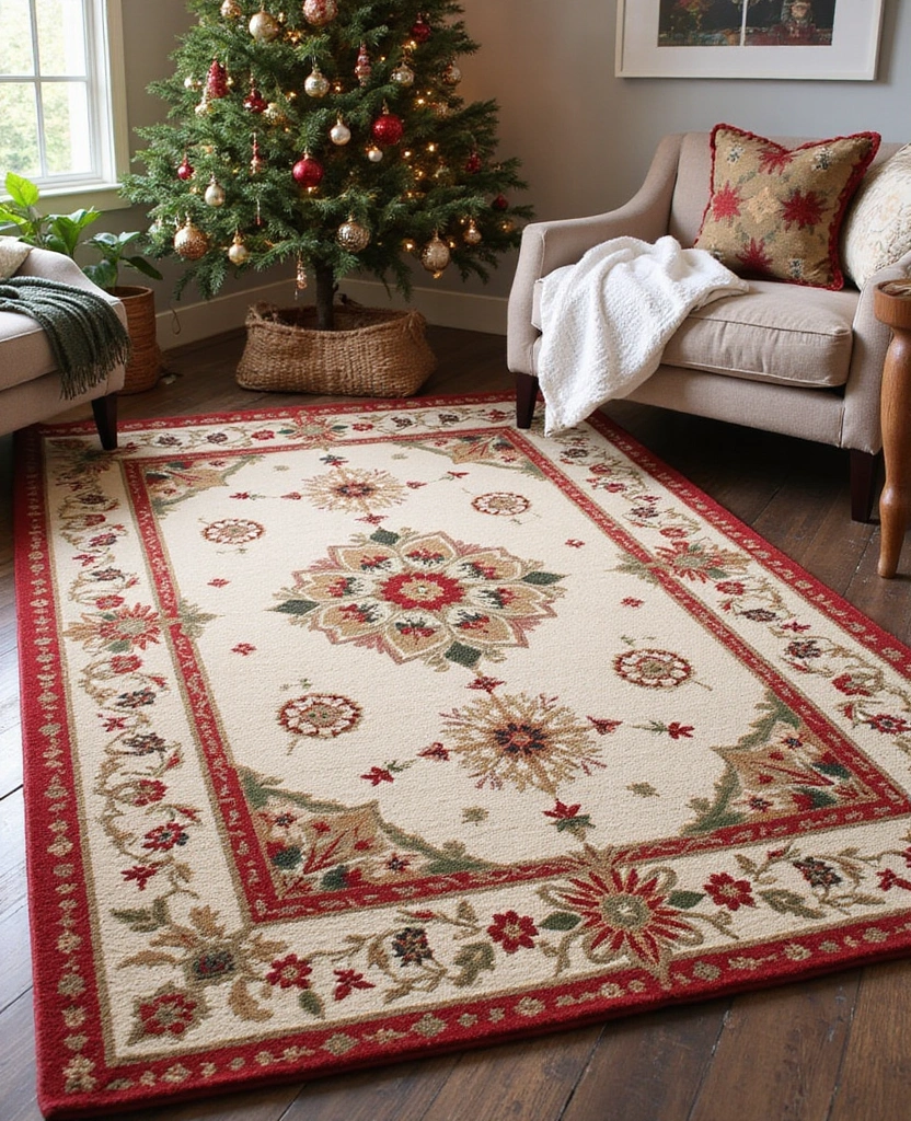 Transform Your Living Room: 15 Magical Christmas Decor Ideas You Can't Miss! 51 Transform Your Living Room: 15 Magical Christmas Decor Ideas You Can't Miss! - 8. Holiday-Themed Area Rugs