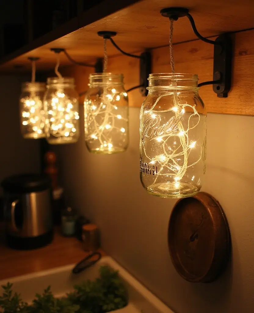15 Budget-Friendly Kitchenette Lighting Ideas That Look Expensive (You Won't Believe #8!) 10 15 Budget-Friendly Kitchenette Lighting Ideas That Look Expensive (You Won't Believe #8!) - 3. DIY Mason Jar Fixtures