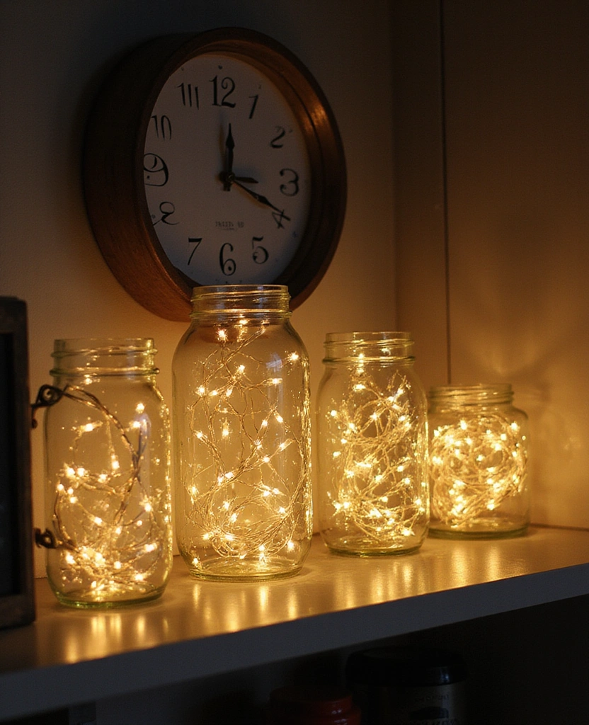 15 Budget-Friendly Kitchenette Lighting Ideas That Look Expensive (You Won't Believe #8!) 24 15 Budget-Friendly Kitchenette Lighting Ideas That Look Expensive (You Won't Believe #8!) - 5. Fairy Lights in Glass Jars