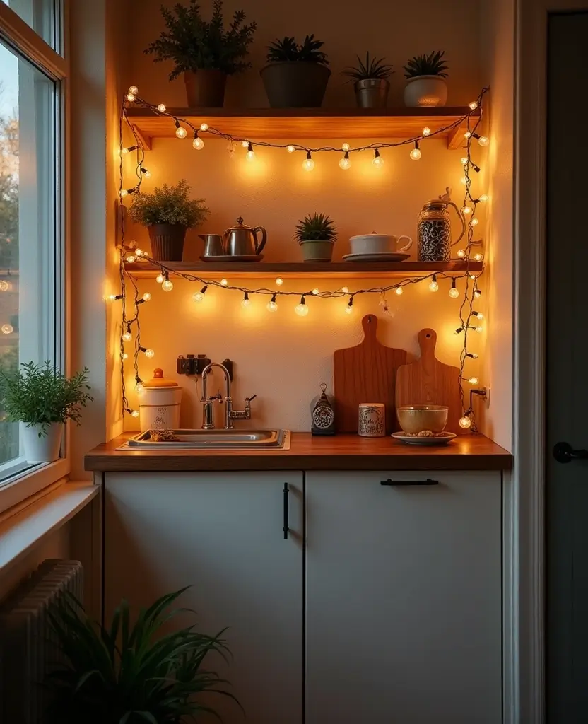 15 Budget-Friendly Kitchenette Lighting Ideas That Look Expensive (You Won't Believe #8!) 37 15 Budget-Friendly Kitchenette Lighting Ideas That Look Expensive (You Won't Believe #8!) - 8. Decorative String Lights