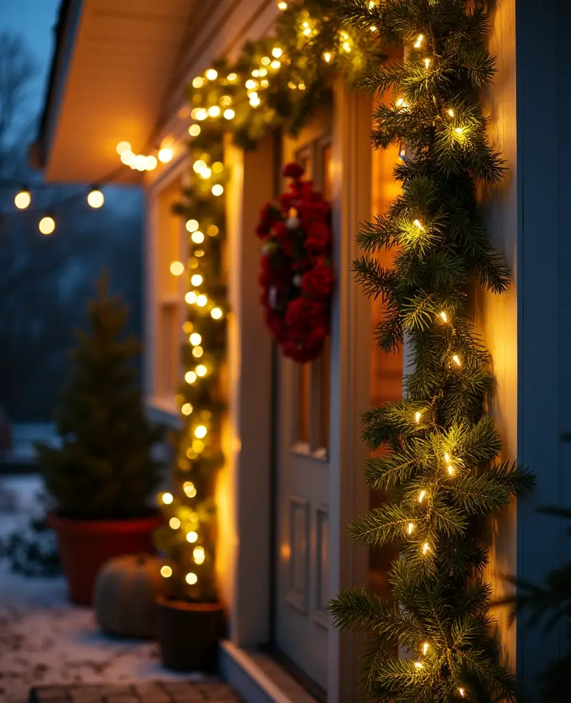 15 Eco-Friendly Front Porch Christmas Garland Ideas That Are Good for the Planet! 42 15 Eco-Friendly Front Porch Christmas Garland Ideas That Are Good for the Planet! - 7. Twinkling Light Garland with Natural Elements