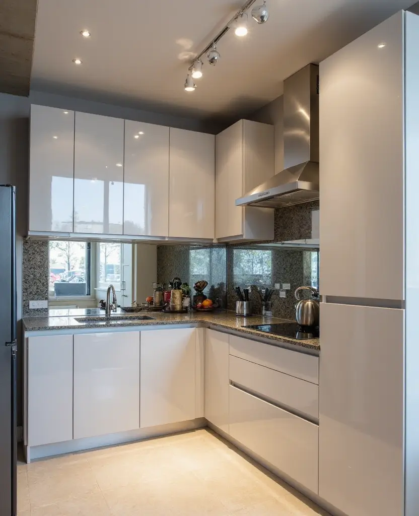 15 Space-Saving Kitchenette Designs for Apartments You’ll Wish You Knew Sooner! 77 15 Space-Saving Kitchenette Designs for Apartments You’ll Wish You Knew Sooner! - 12. Reflective Surfaces