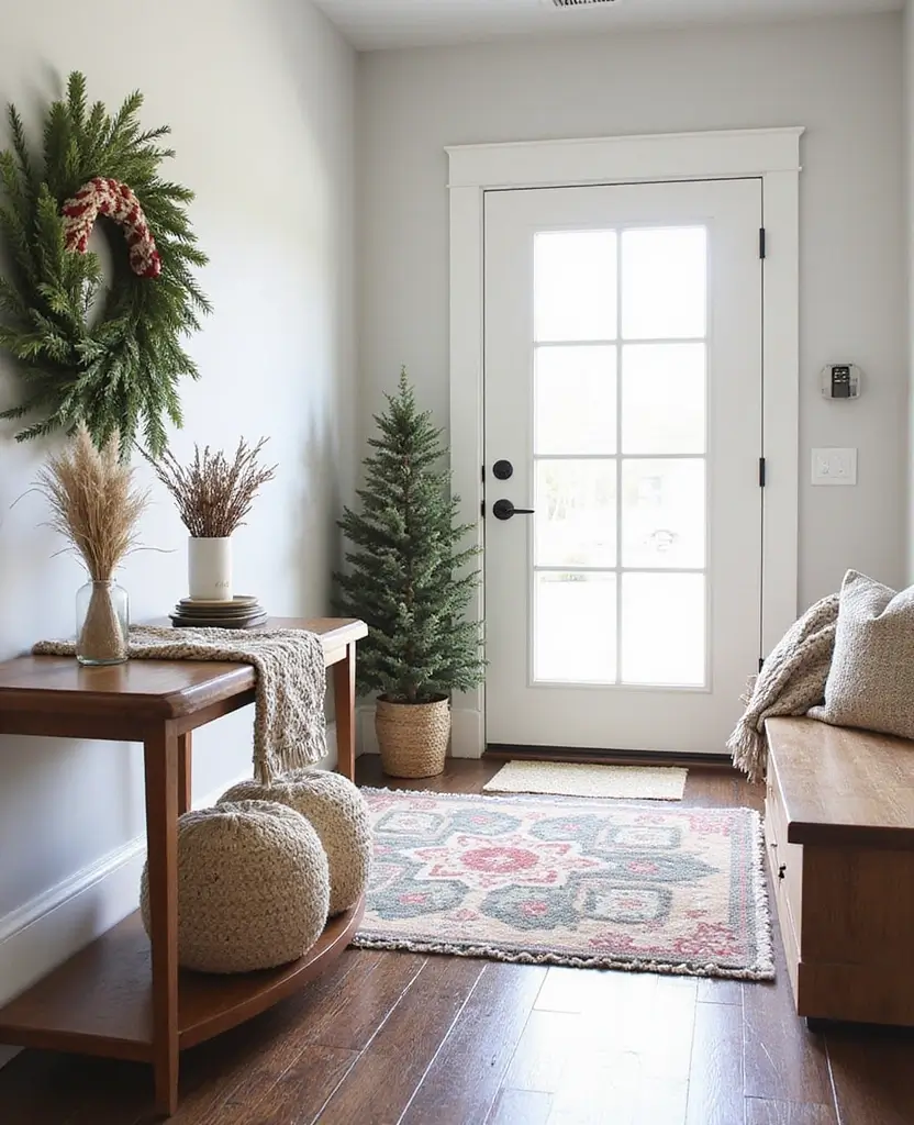 15 Stunning Christmas Entryway Decorations for Every Style! - 2. Cozy Seasonal Textiles