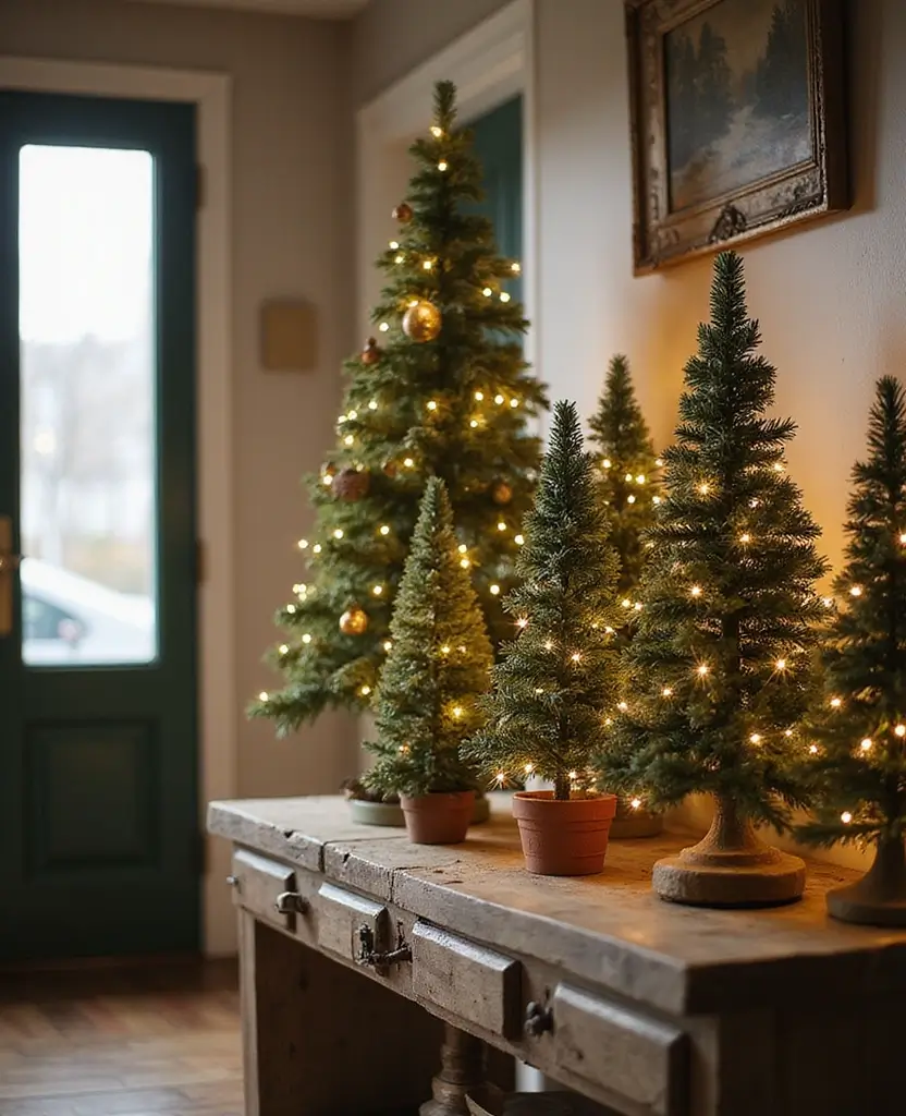 15 Stunning Christmas Entryway Decorations for Every Style! - 5. Christmas Trees in Miniature