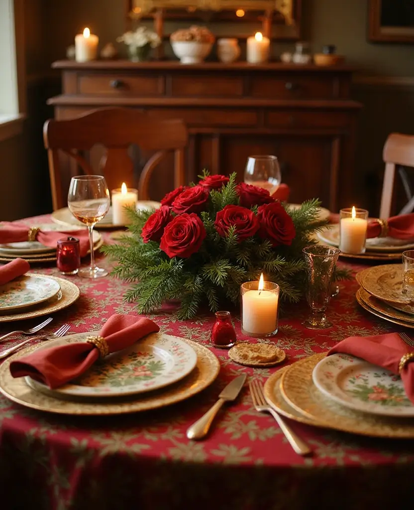 15 Traditional Christmas Dining Table Decorations That’ll Bring Back Holiday Memories! - 1. Classic Red and Green Color Scheme