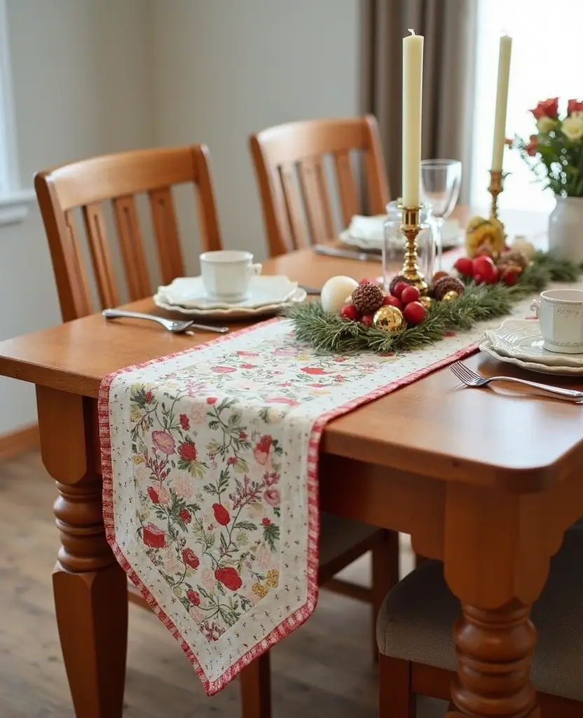 15 Traditional Christmas Dining Table Decorations That’ll Bring Back Holiday Memories! - 10. Holiday-Themed Table Runners