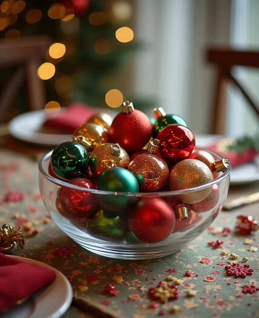 15 Traditional Christmas Dining Table Decorations That’ll Bring Back Holiday Memories! - 14. Traditional Glass Ornaments