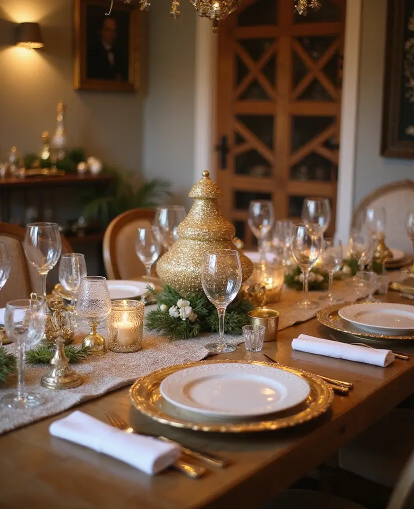 15 Traditional Christmas Dining Table Decorations That’ll Bring Back Holiday Memories! - 15. A Touch of Glitter