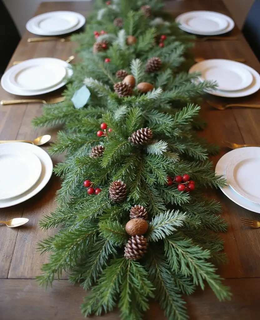 15 Traditional Christmas Dining Table Decorations That’ll Bring Back Holiday Memories! - 3. Evergreen Centerpieces