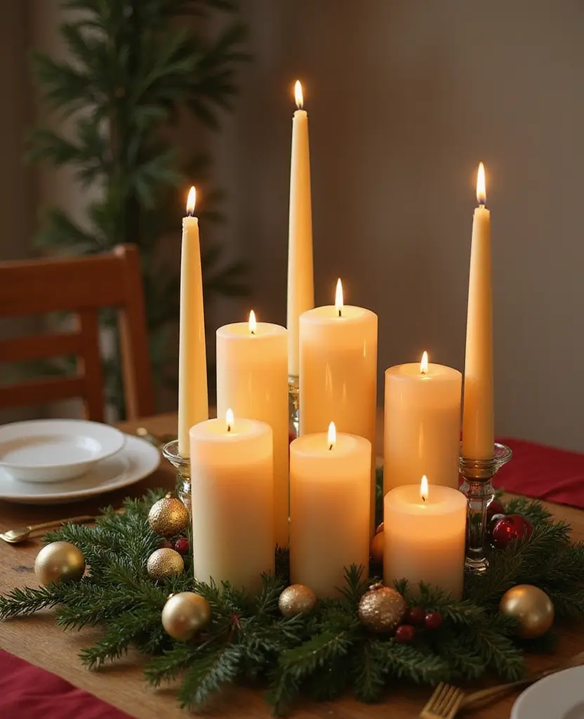 15 Traditional Christmas Dining Table Decorations That’ll Bring Back Holiday Memories! - 4. Elegant Candle Displays