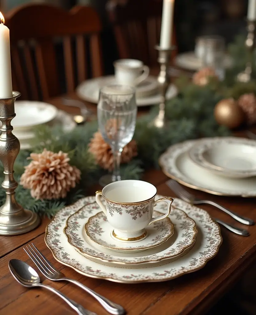 15 Traditional Christmas Dining Table Decorations That’ll Bring Back Holiday Memories! - 8. Vintage Tableware