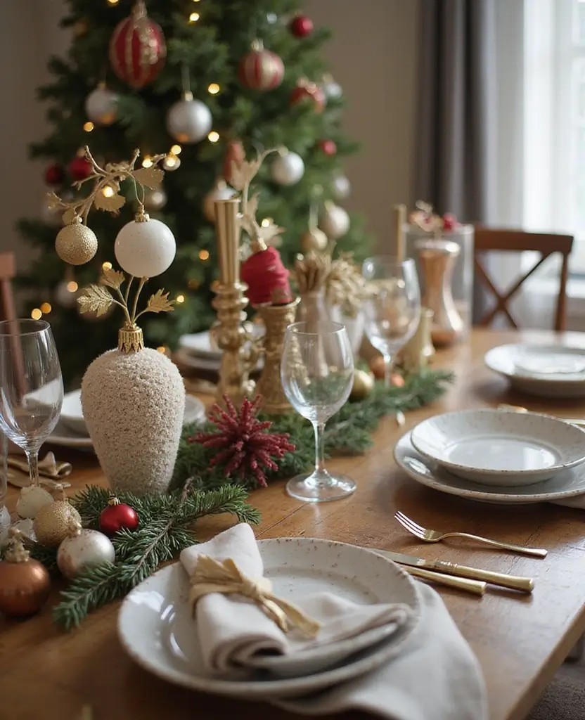 15 Traditional Christmas Dining Table Decorations That’ll Bring Back Holiday Memories! - 9. Homemade Ornaments as Decor