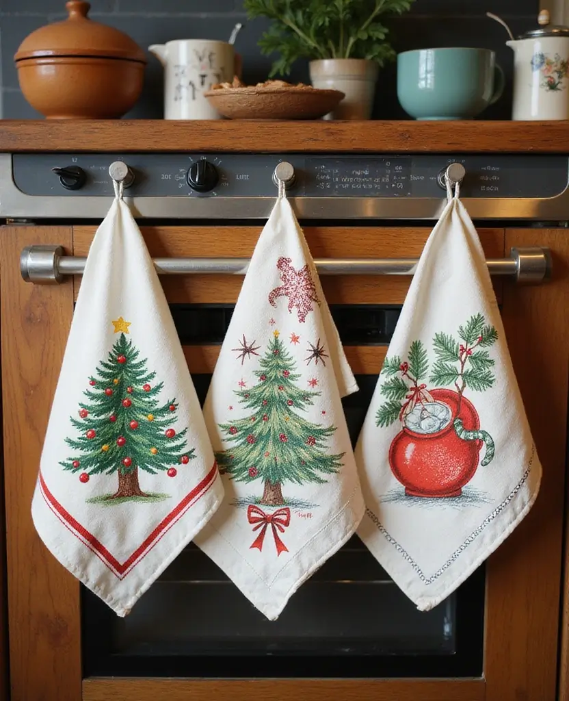 19 Adorable Vintage Kitchenette Christmas Decor Ideas Under $50 (You Won't Believe #3!) - 1. Vintage Holiday Tea Towels