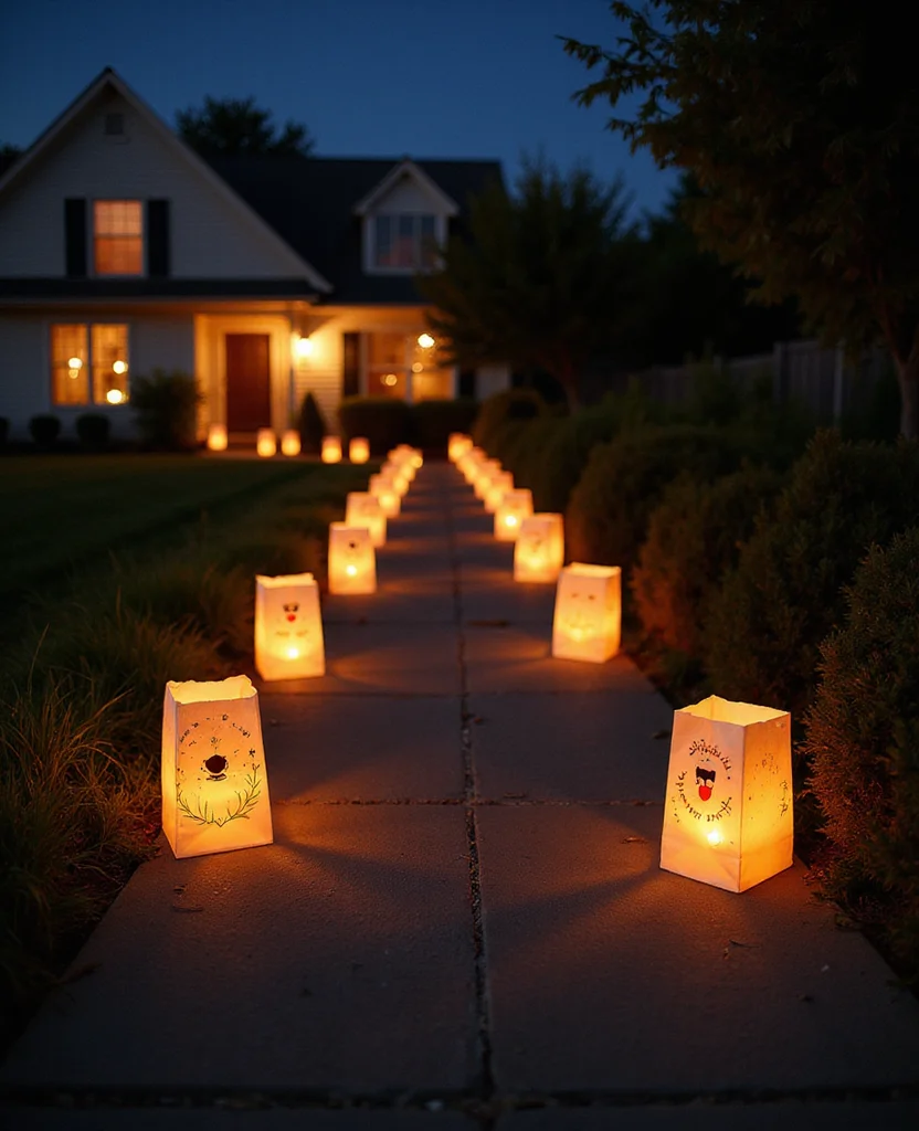 19 Affordable DIY Christmas Lighting Ideas That Look Expensive (But Don’t Break the Bank!) 123 19 Affordable DIY Christmas Lighting Ideas That Look Expensive (But Don’t Break the Bank!) - 18. Luminary Walkway Lights