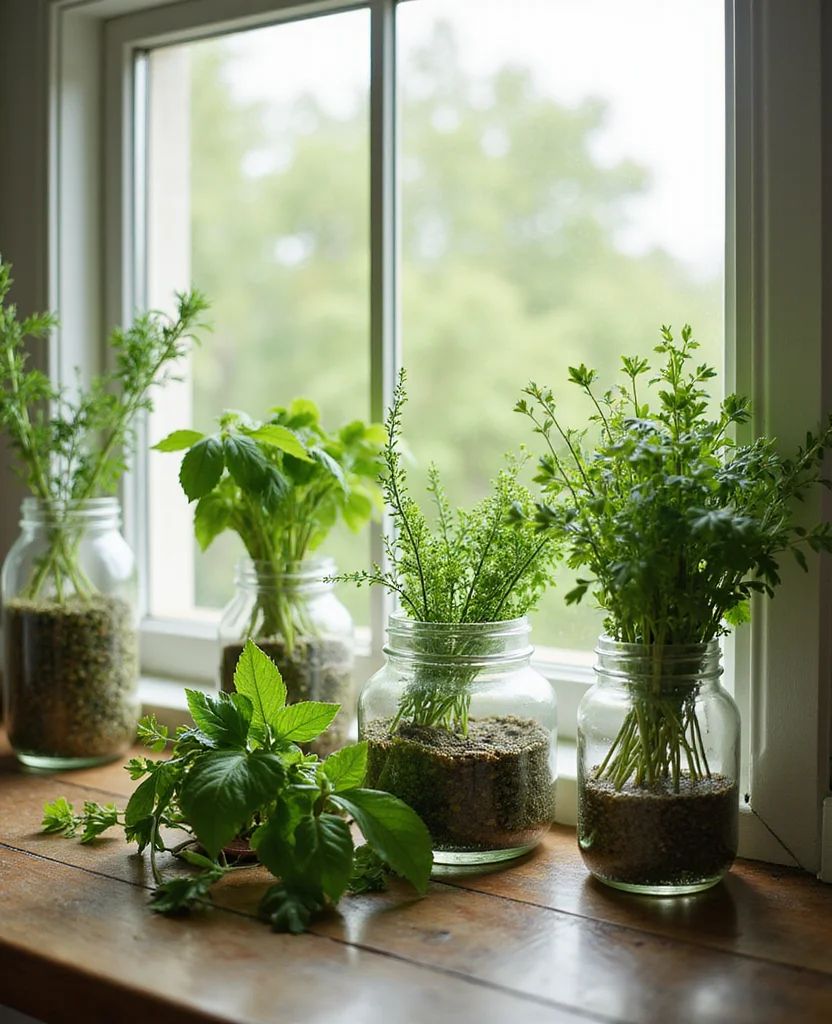 19 Apothecary Kitchen Ideas That Will Transform Your Cooking Space into a Herbal Haven! - 8. Herb Garden in Mason Jars
