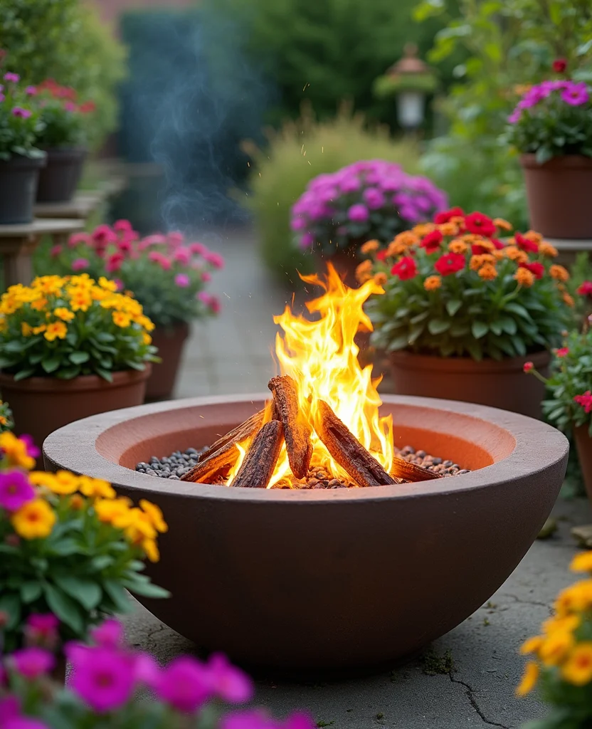19 Backyard Fire Pit Lounge Ideas That'll Turn Your Yard into a Cozy Oasis (You Won't Believe #7!) - 11. Fire Pit Surrounded by Planters