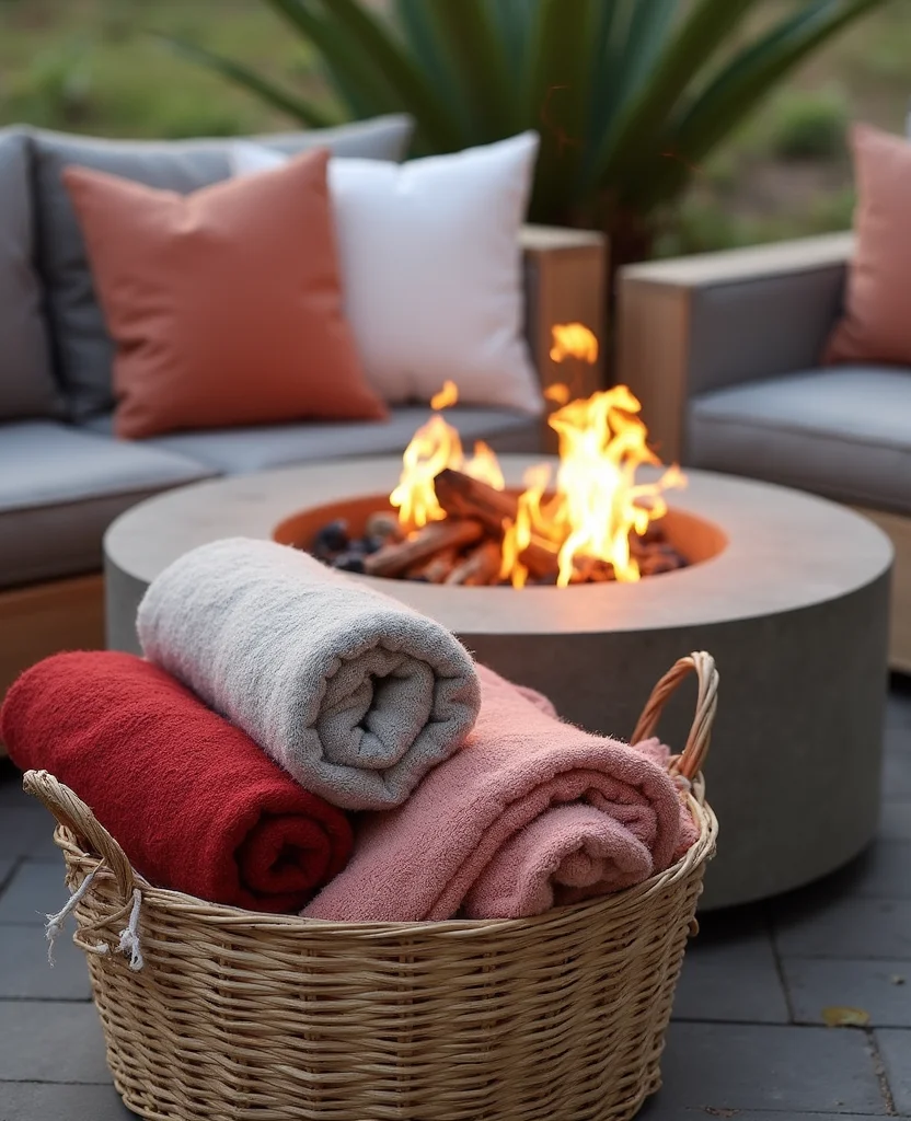 19 Backyard Fire Pit Lounge Ideas That'll Turn Your Yard into a Cozy Oasis (You Won't Believe #7!) - 12. Fire Pit with Cozy Blankets