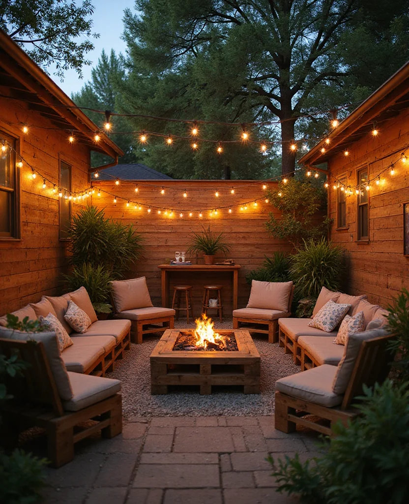 19 Backyard Fire Pit Lounge Ideas That'll Turn Your Yard into a Cozy Oasis (You Won't Believe #7!) - 5. Rustic Pallet Lounge