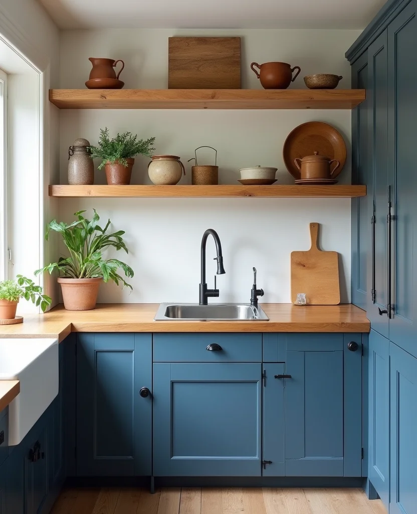19 Bold Blue Kitchen Cabinet Ideas to Refresh Your Home (You Won't Believe #7!) - 13. Blue with Natural Wood