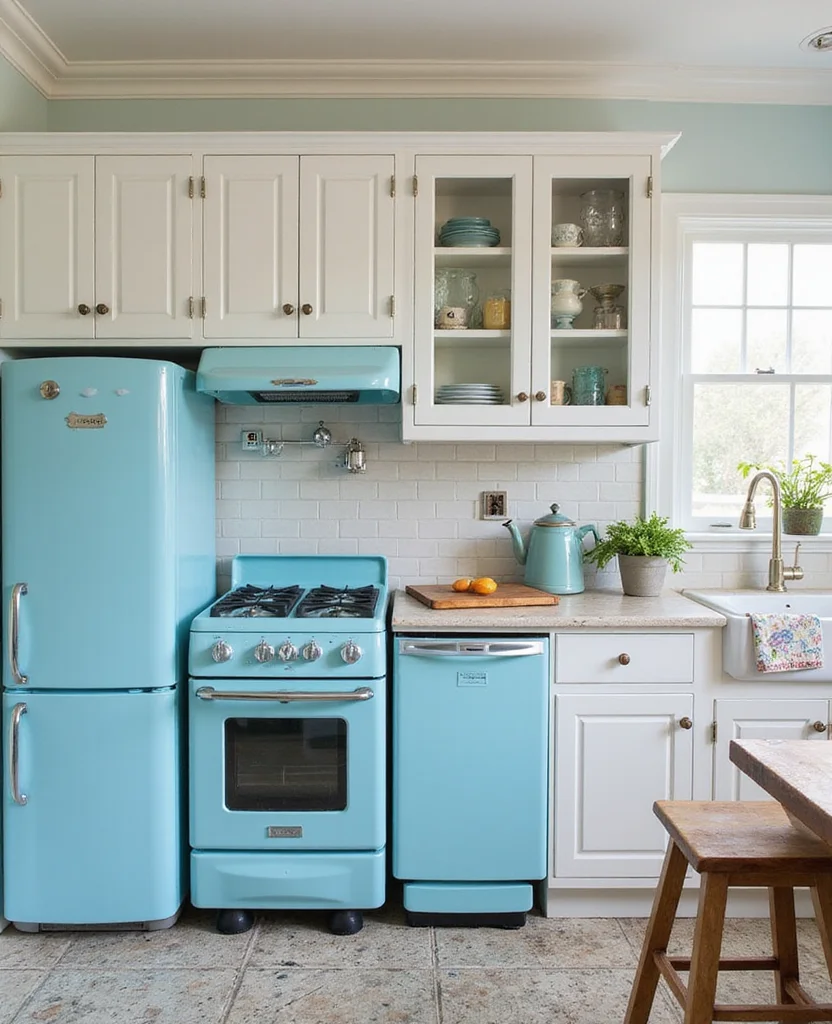 19 Bold Blue Kitchen Cabinet Ideas to Refresh Your Home (You Won't Believe #7!) - 15. Retro Blue Appliances
