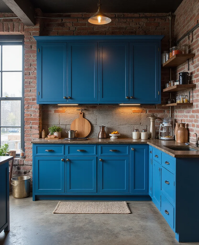 19 Bold Blue Kitchen Cabinet Ideas to Refresh Your Home (You Won't Believe #7!) - 16. Industrial Blue Accents