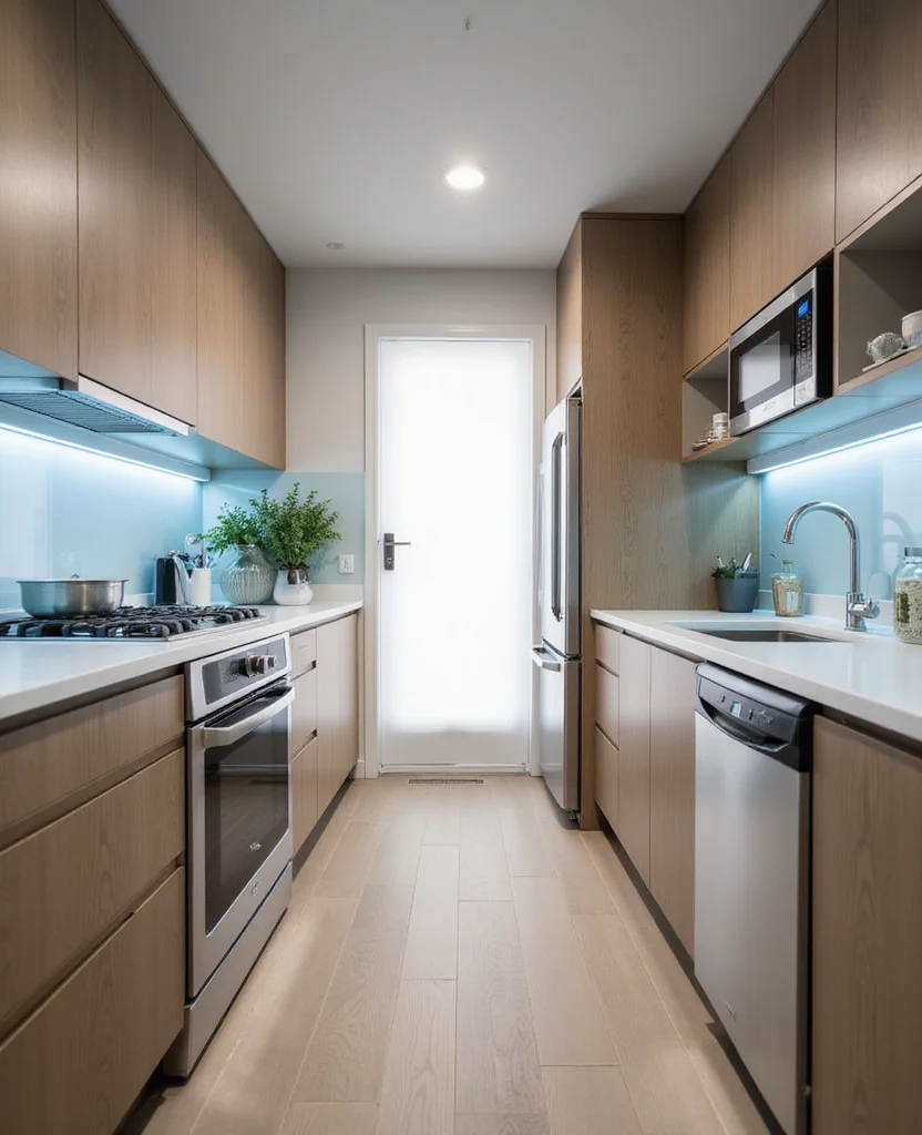 19 Clever Galley Kitchen Layouts That Will Transform Your Space (You'll Love #15!) - 10. Tech-Savvy Design