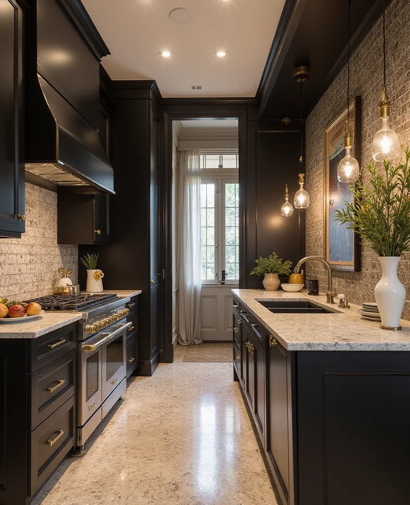 19 Clever Galley Kitchen Layouts That Will Transform Your Space (You'll Love #15!) - 17. Glamorous Touches