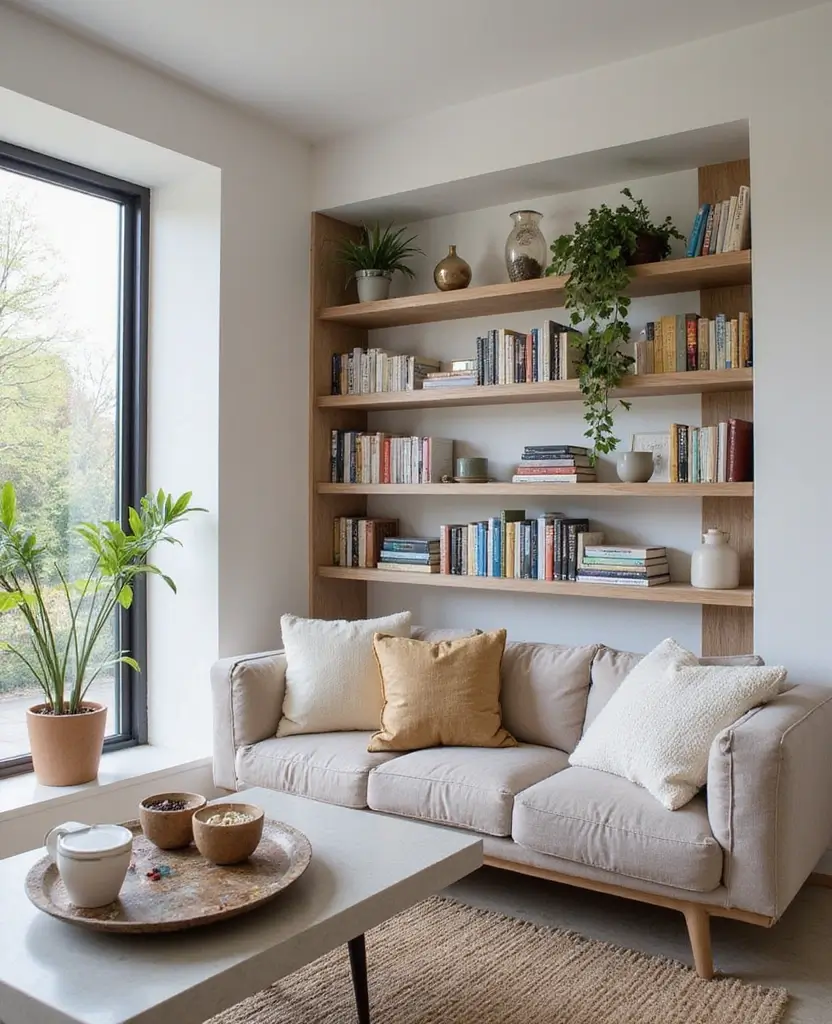 19 Contemporary Living Room Ideas Designers Swear By (You’ll Want to Copy #7!) 51 19 Contemporary Living Room Ideas Designers Swear By (You’ll Want to Copy #7!) - 8. Open Shelving