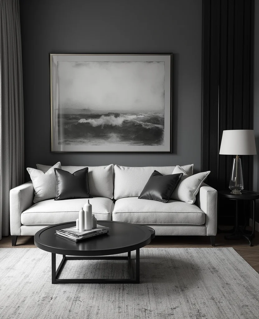 19 Contemporary Living Room Ideas That'll Make You Want to Redecorate ASAP! 23 19 Contemporary Living Room Ideas That'll Make You Want to Redecorate ASAP! - 4. Monochrome Masterpiece