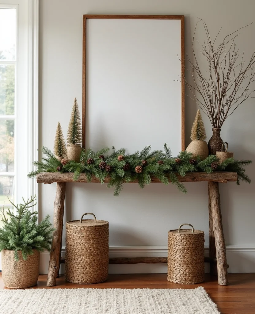 19 Cozy Christmas Entryway Table Decor Ideas for a Warm Welcome! 88 19 Cozy Christmas Entryway Table Decor Ideas for a Warm Welcome! - 13. Creative Use of Natural Elements