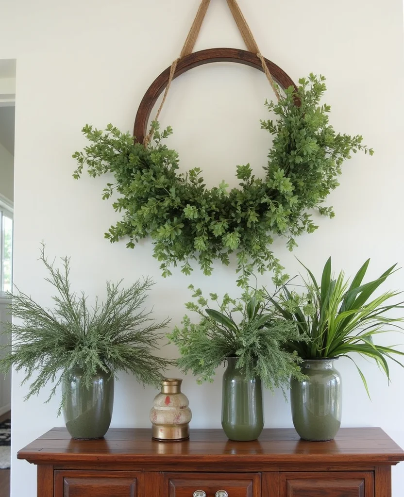 19 Cozy Christmas Entryway Table Decor Ideas for a Warm Welcome! 104 19 Cozy Christmas Entryway Table Decor Ideas for a Warm Welcome! - 15. Botanical Touches with Holiday Greenery