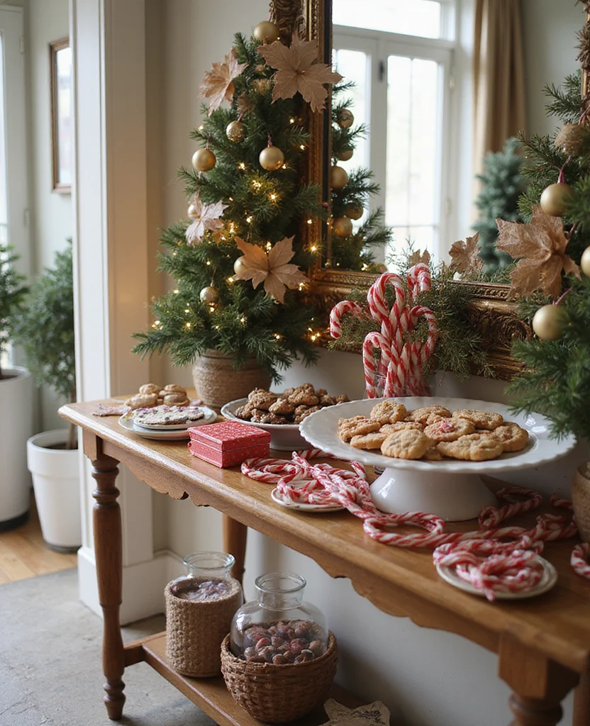 19 Cozy Christmas Entryway Table Decor Ideas for a Warm Welcome! 118 19 Cozy Christmas Entryway Table Decor Ideas for a Warm Welcome! - 17. Complement with Seasonal Treats