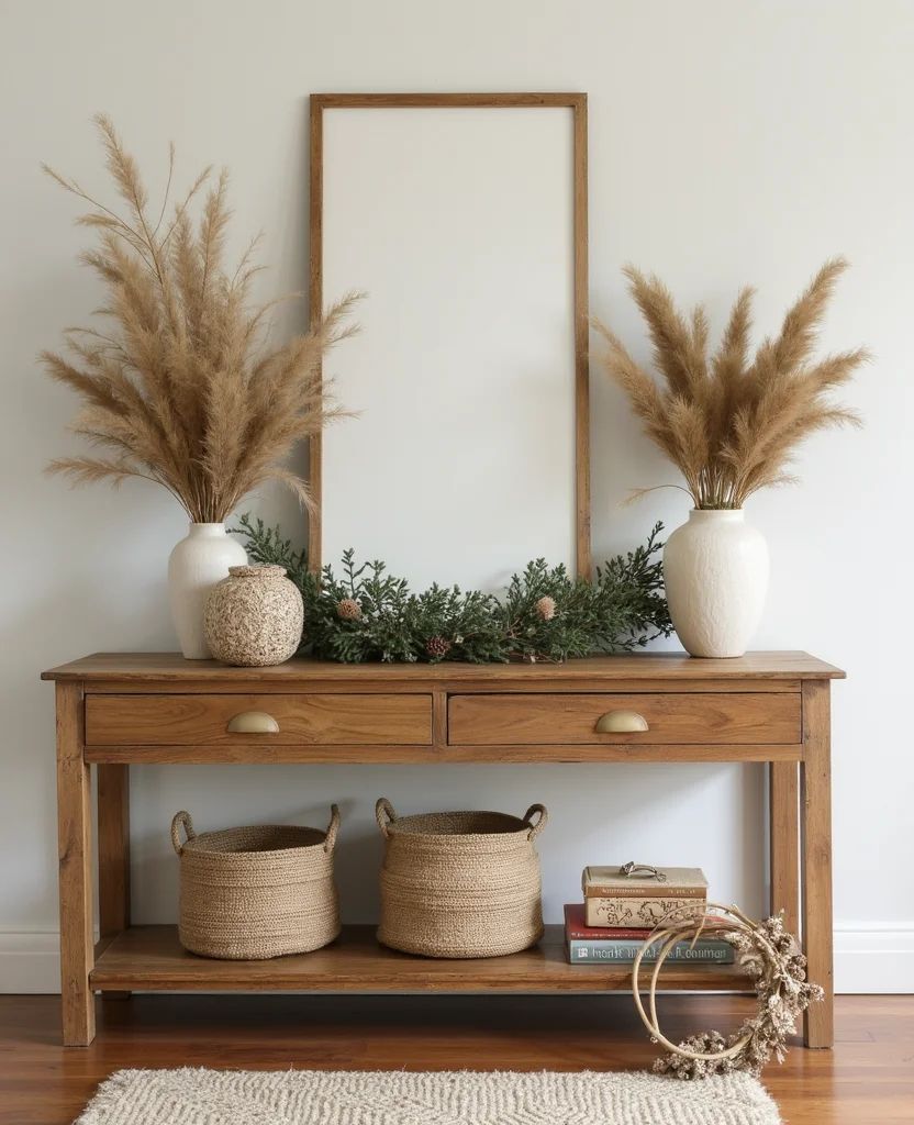 19 Cozy Christmas Entryway Table Decor Ideas for a Warm Welcome! 132 19 Cozy Christmas Entryway Table Decor Ideas for a Warm Welcome! - 19. Eco-Friendly Holiday Decor