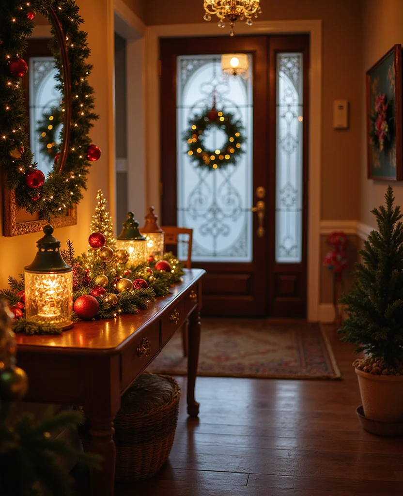 19 Cozy Christmas Entryway Table Decor Ideas for a Warm Welcome! 51 19 Cozy Christmas Entryway Table Decor Ideas for a Warm Welcome! - 8. Sparkling Lights and Ornaments
