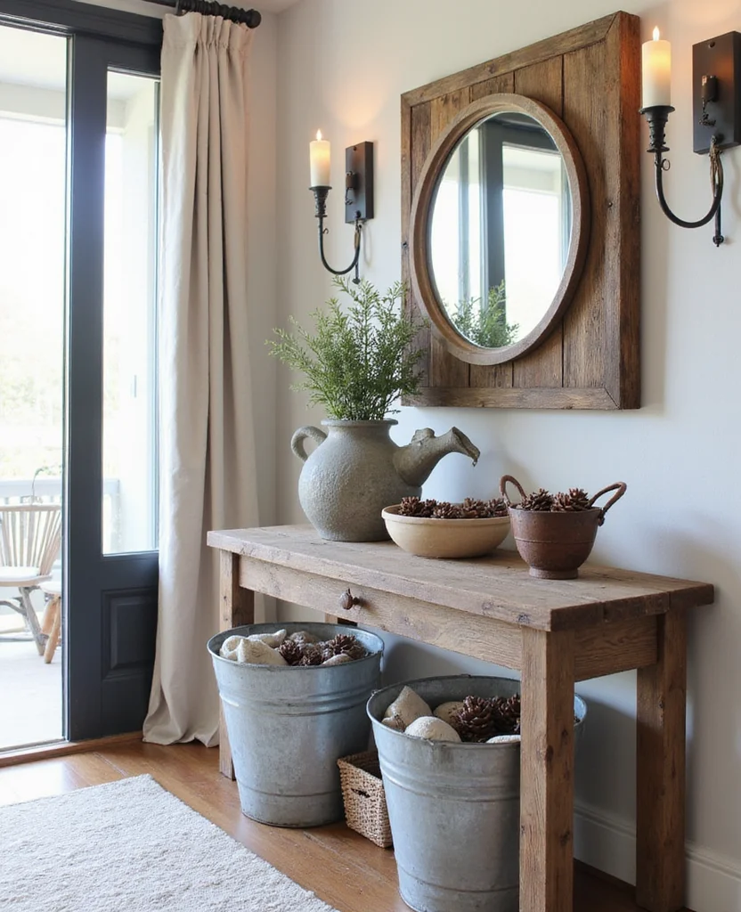 19 Cozy Christmas Entryway Table Decor Ideas for a Warm Welcome! 60 19 Cozy Christmas Entryway Table Decor Ideas for a Warm Welcome! - 9. A Touch of Farmhouse Style