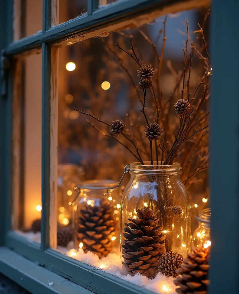 19 DIY Christmas Window Decor Ideas That Are Uniquely Yours (Don't Miss #9!) - 14. Natural Elements Display