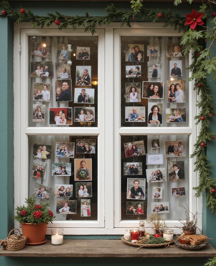 19 DIY Christmas Window Decor Ideas That Are Uniquely Yours (Don't Miss #9!) - 16. Holiday Photographs Display