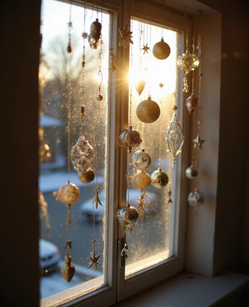 19 DIY Christmas Window Decor Ideas That Are Uniquely Yours (Don't Miss #9!) - 3. Hanging Ornaments